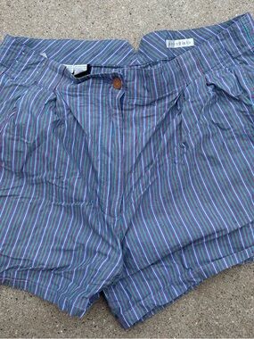 Claiborne Women’s High-Waist Striped Shorts in purple lavender red green